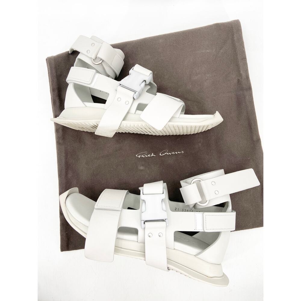 Rick Owens Gray/White Gladi Runner Strappy Cushioned Leather‎ Sandals 38